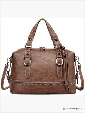 Vintage Barrel Satchel Crossbody Bag Adjustable Strap Faux Leather Doctor Purse